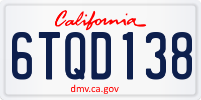 CA license plate 6TQD138