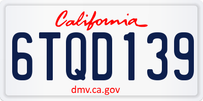 CA license plate 6TQD139