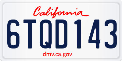 CA license plate 6TQD143