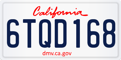 CA license plate 6TQD168