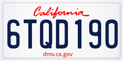 CA license plate 6TQD190