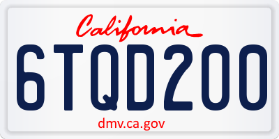 CA license plate 6TQD200