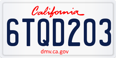 CA license plate 6TQD203