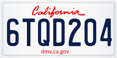 CA license plate 6TQD204