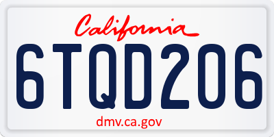 CA license plate 6TQD206