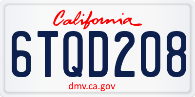 CA license plate 6TQD208