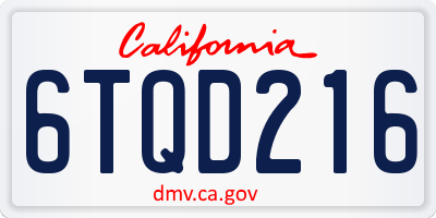 CA license plate 6TQD216