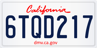 CA license plate 6TQD217