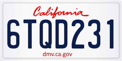 CA license plate 6TQD231