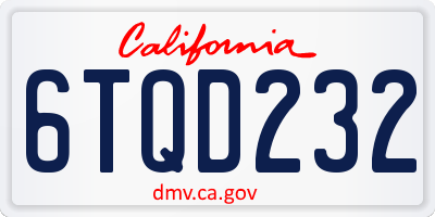 CA license plate 6TQD232