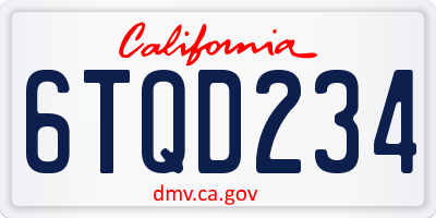 CA license plate 6TQD234