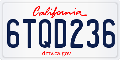 CA license plate 6TQD236