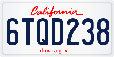 CA license plate 6TQD238