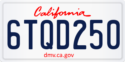 CA license plate 6TQD250