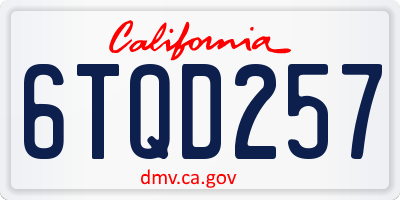 CA license plate 6TQD257