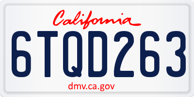 CA license plate 6TQD263