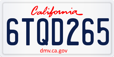 CA license plate 6TQD265