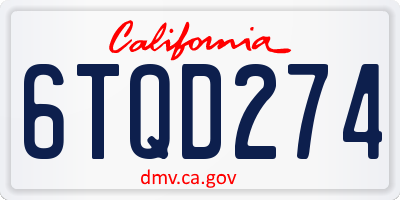 CA license plate 6TQD274