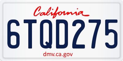 CA license plate 6TQD275