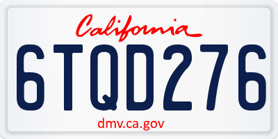 CA license plate 6TQD276