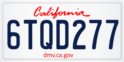 CA license plate 6TQD277