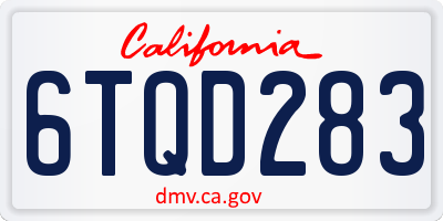 CA license plate 6TQD283