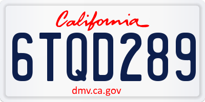 CA license plate 6TQD289