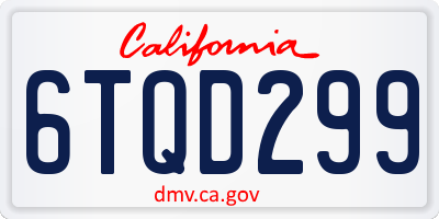 CA license plate 6TQD299