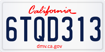 CA license plate 6TQD313