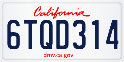 CA license plate 6TQD314