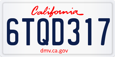 CA license plate 6TQD317