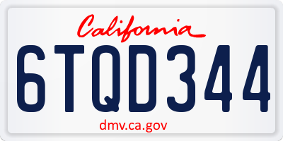 CA license plate 6TQD344