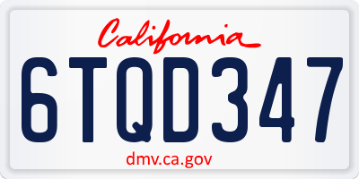 CA license plate 6TQD347