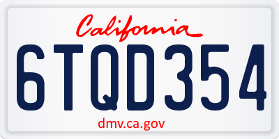 CA license plate 6TQD354