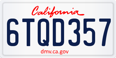 CA license plate 6TQD357