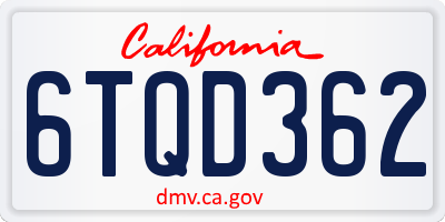 CA license plate 6TQD362