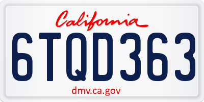 CA license plate 6TQD363