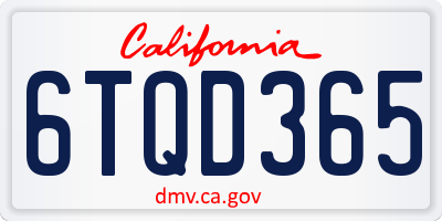 CA license plate 6TQD365