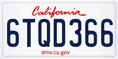 CA license plate 6TQD366