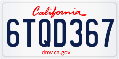 CA license plate 6TQD367