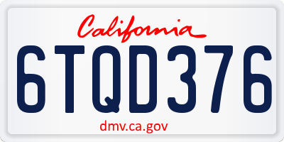 CA license plate 6TQD376