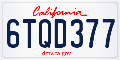 CA license plate 6TQD377