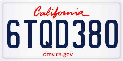 CA license plate 6TQD380