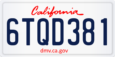 CA license plate 6TQD381