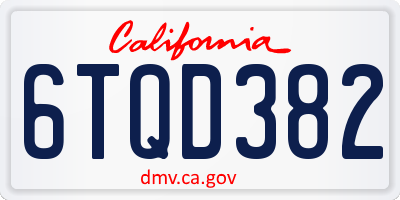 CA license plate 6TQD382