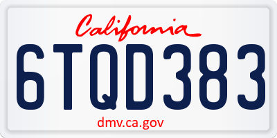 CA license plate 6TQD383