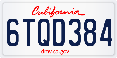 CA license plate 6TQD384