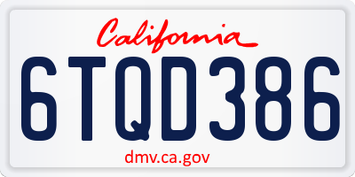 CA license plate 6TQD386