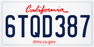 CA license plate 6TQD387