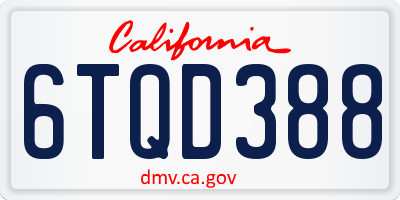 CA license plate 6TQD388